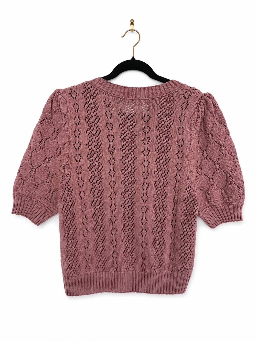 Free People Mauve Pointelle Knit Puff Sleeve Sweater Small - Picture 3 of 6